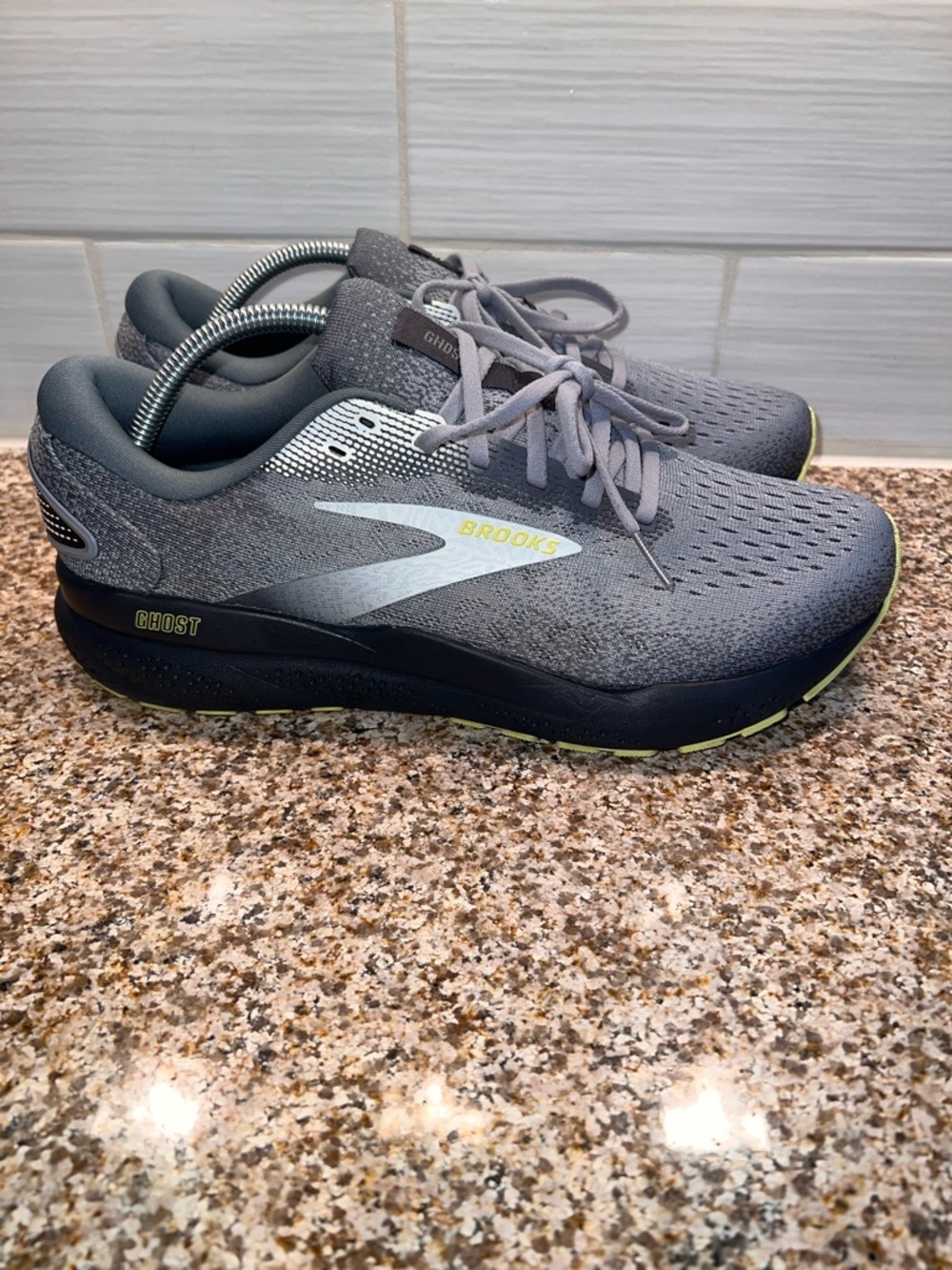 Brooks Ghost Running Shoes - Gray with Yellow Accents